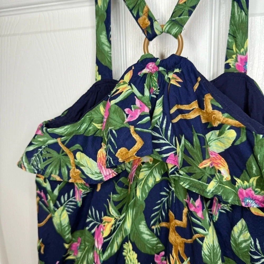 Janie and Jack Tropical Monkey Print Dress with Strappy Back Girls Size 12 GUC